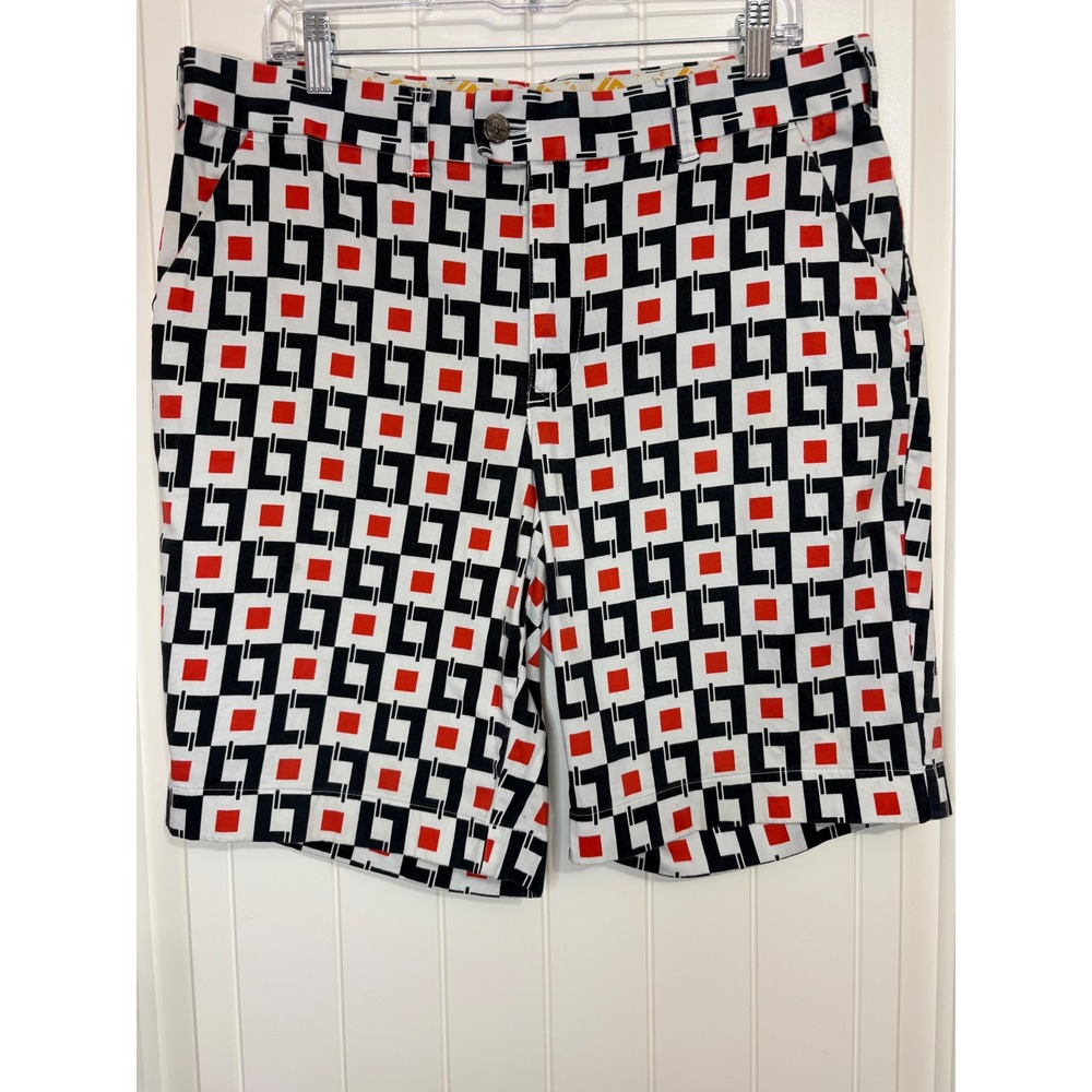Loudmouth Golf Shorts Mens 36 Red White Black Geometric Retro Mod Square Pattern